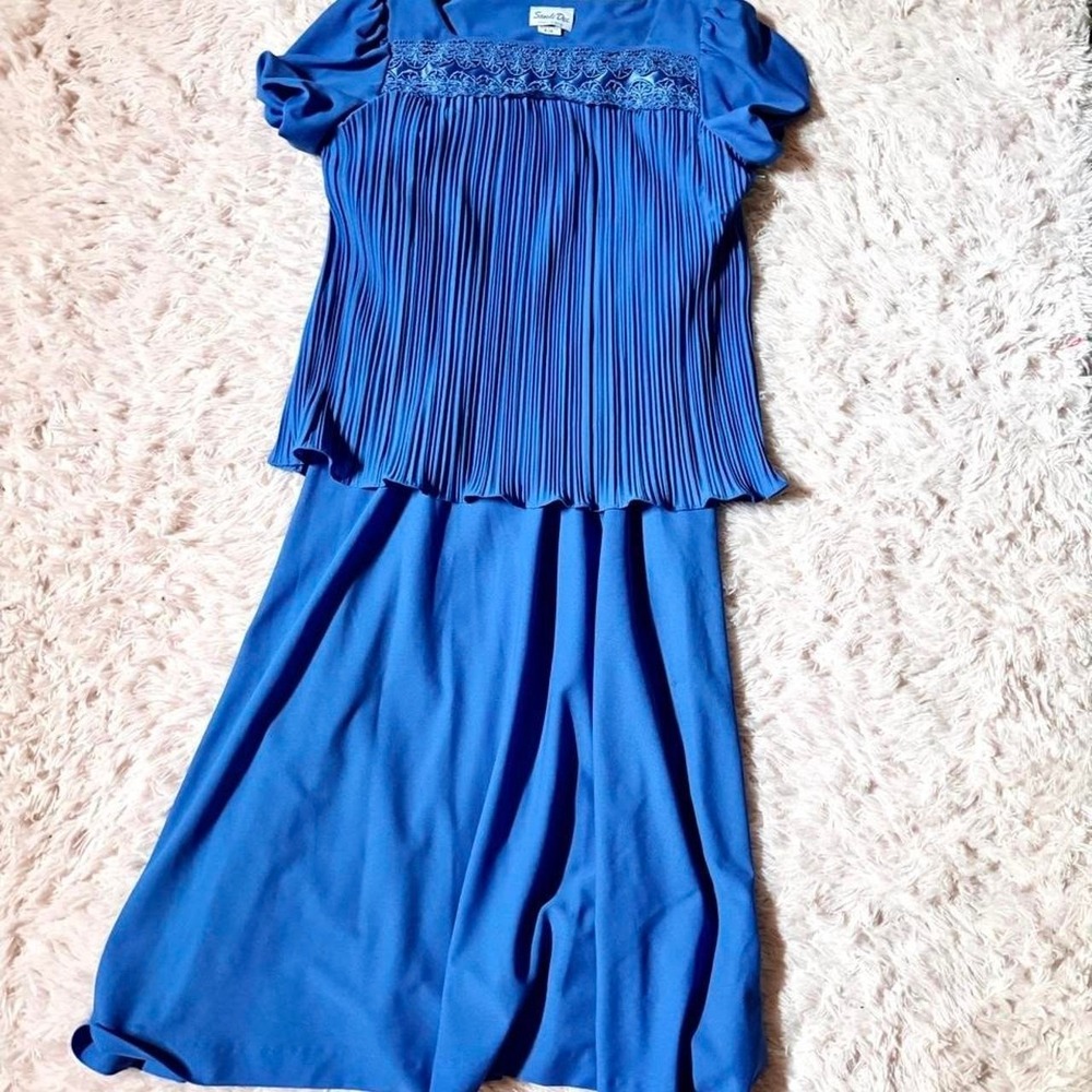 Vintage 80s Pleated Whimsical Regal Layered Midi Dress Womens 10 Grandmacore
